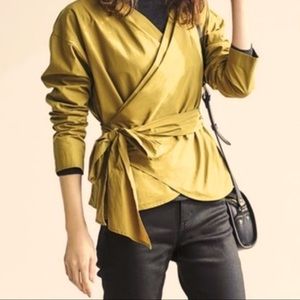 Uniqlo reversible EXTRA FINE COTTON CACHE-COEUR LONG-SLEEVE BLOUSE in ochre | M